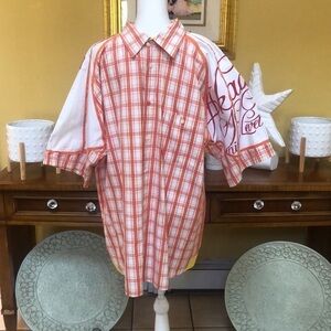 Akademiks Men’s Short Sleeve Plaid Red White & Yellow Graphic Streetwear Shirt